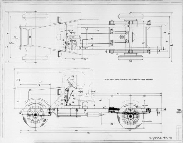 Mechanical diagrams showing assembly instructions. Includes a left side view, and an overhead view of the truck.