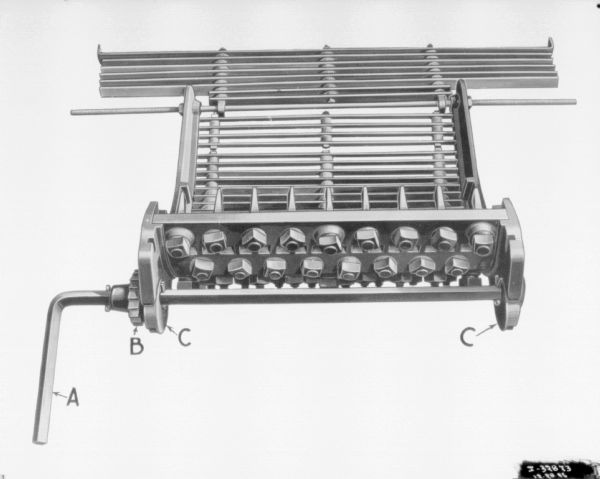 Technical drawing of thresher parts, with labeled areas.