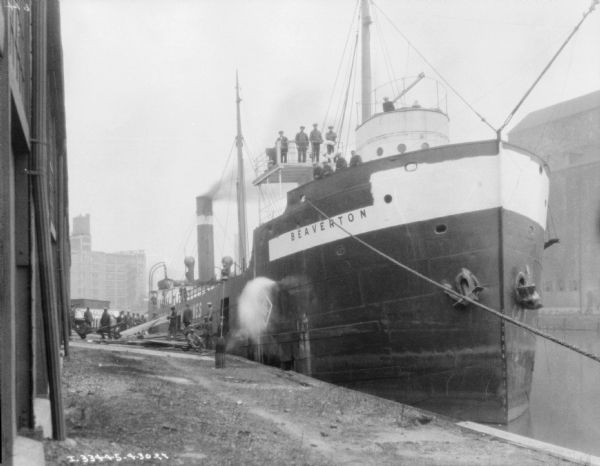 "Beaverton" steamship at a dock at McCormick Works.