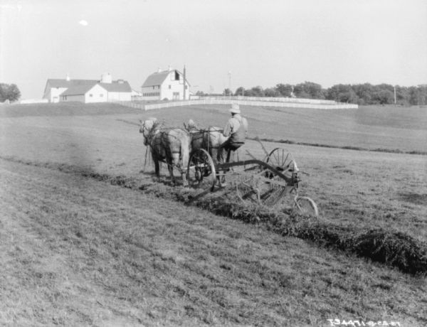 Horse-Drawn Side Rake | Photograph | Wisconsin Historical Society