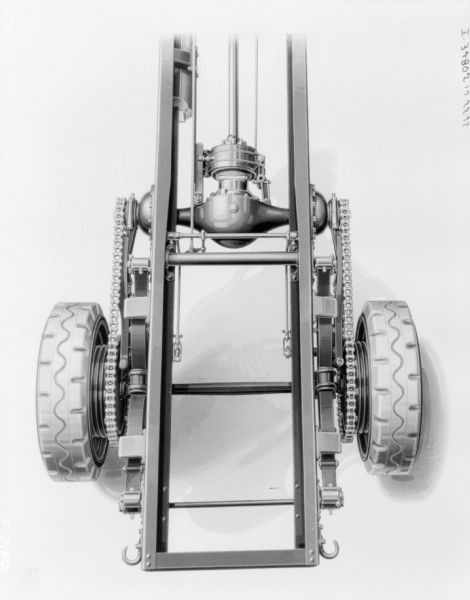 Overhead view of the rear of a truck chassis.
