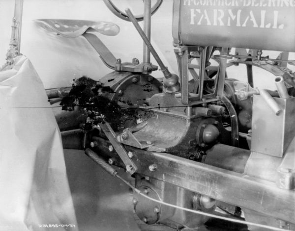 Right side view towards tractor seat of McCormick-Deering Farmall tractor.
