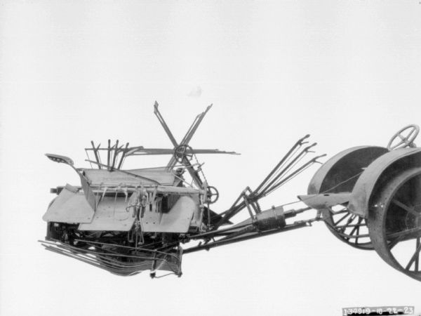 Right side view of tractor-drawn McCormick-Deering binder.