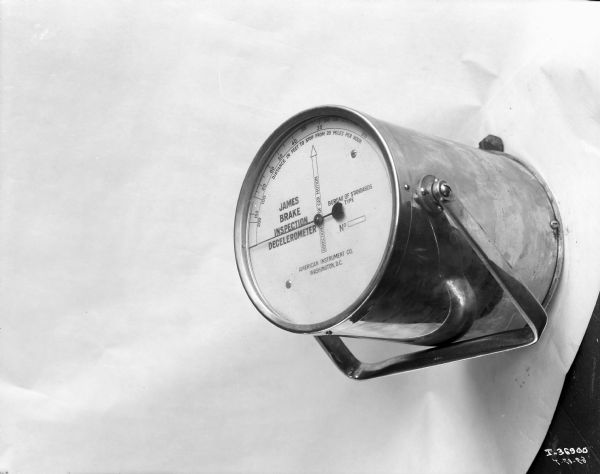 Close-up of a James Brake Inspection Decelerometer for a truck.