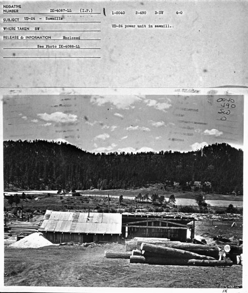 Subject: "UD-24 - Sawmills." Where Taken: "SW." Information with photograph reads: "UD-24 power unit in sawmill."