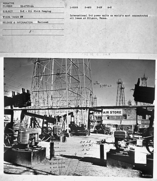 Subject: "U-2 — Oil Field Pumping." Where Taken: "SW." Information with photograph reads: "International U-2 power units on world's most concentrated oil lease at Kilgore, Texas."