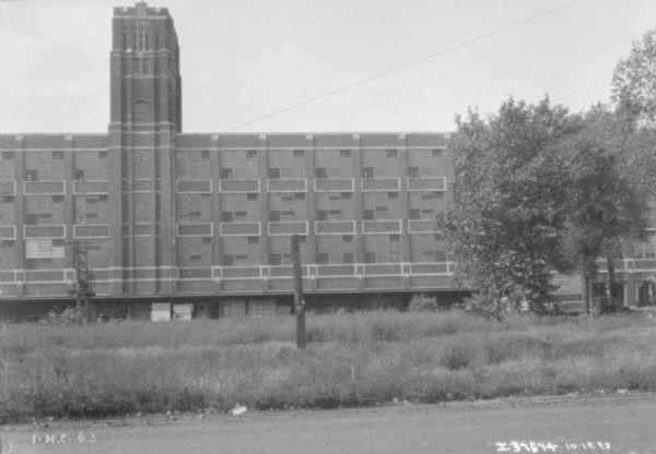View across street towards a large building.