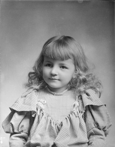 Waist-up portrait of a young girl wearing a dress.