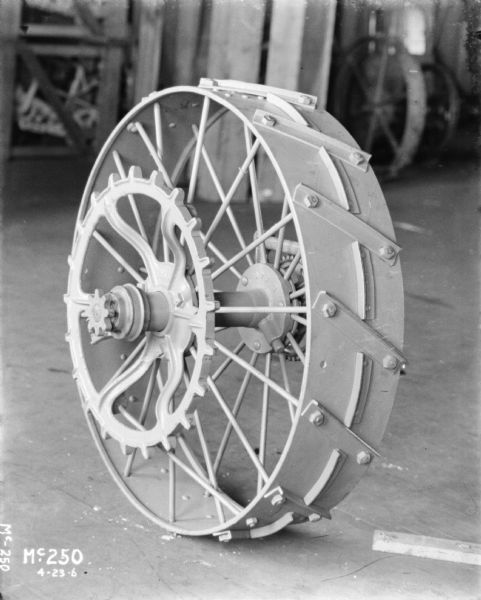 Binder wheel on factory floor.
