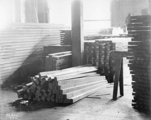 Stacked lumber at McCormick Works.