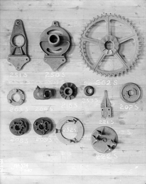 Gears displayed on a board at McCormick Works.