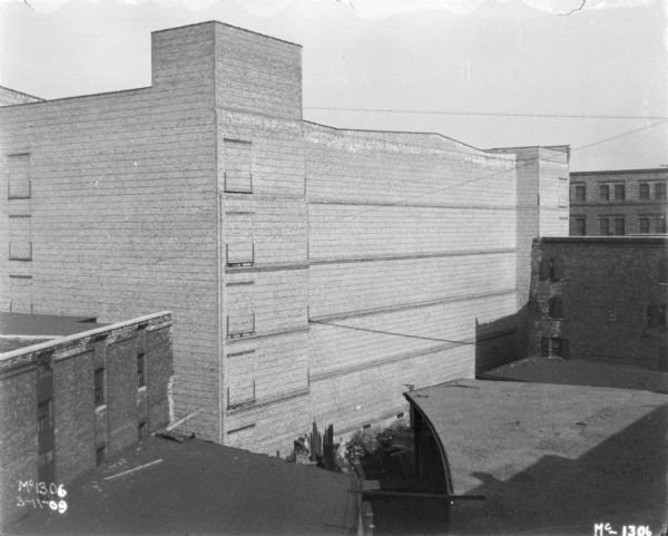 Elevated view of buildings at McCormick Works. 