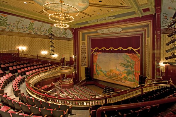 Interior view of Grand Opera House's auditorium and stage.