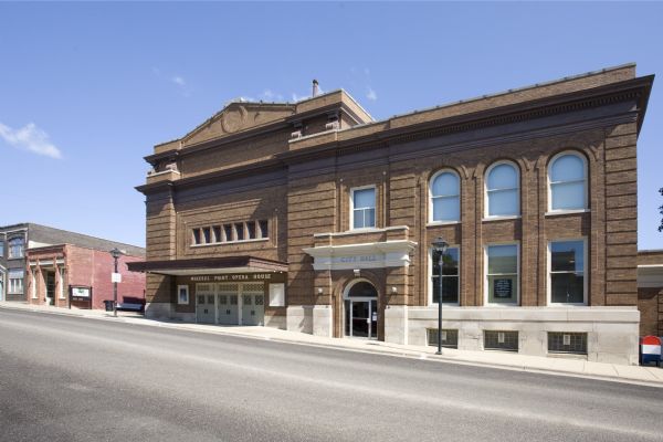 Exterior view of Mineral Point Opera House and City Hall from across the street.