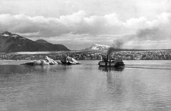 Miles Glacier and a steamboat on the Copper River.