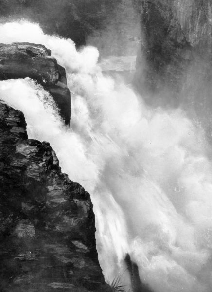 Overhead view of the large roaring Elk Falls on the Campbell River, British Columbia, Canada.