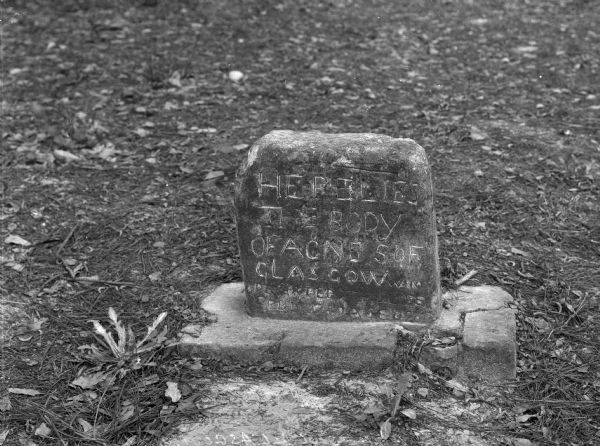 The grave of Agnes of Glaslow, first settler, who died in 1780.