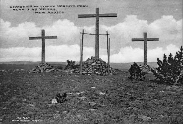 Wooden crosses at the top of Hermit's Peak.