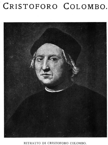 Posthumous portrait of Christopher Columbus (c. 1451 – 5/20/1506), navigator, colonizer, and explorer, by Italian Renaissance painter Ridolfo Ghirlandaio (2/14/1483 – 7/6/1561). Text on image reads "Christoforo Colombo" and "Ritratto di Christoforo Colombo."