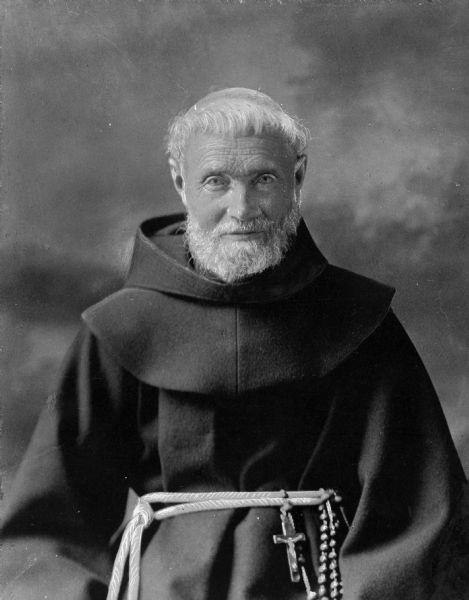 Portrait of Father Janssoone Frederick (11/9/1838 - 8/4/1916) (Le Bon Pere Frederic), missionary at Trois Rivideres, Canada, wearing a robe with a waist cord. He was beatified by John Paul II on 8/25/1988.