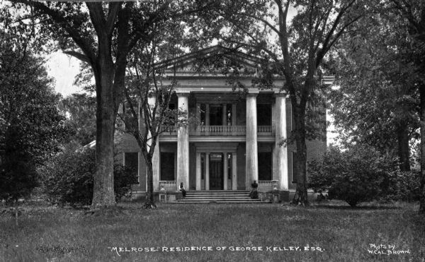 Melrose was a residence constructed between 1841 and 1848 in the classic Greek Revival style. George Kelly began the restoration of the home when he inherited it in 1901. Caption reads: "'Melrose' Residence of George Kelley, Esq."