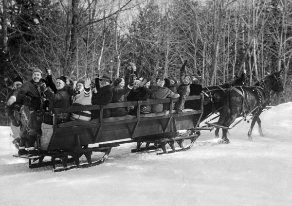 A group enjoys a sleigh ride in Buck Hill Falls, a city founded in 1901.