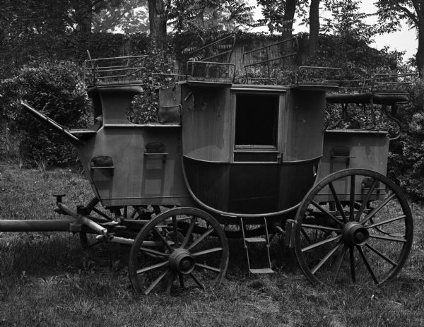View toward left side of an old stagecoach.