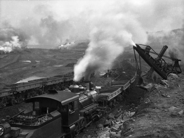 A train sending out a shipment of taconite from the Hull Rust Mahoning Mine, the world's largest open pit iron ore mine.