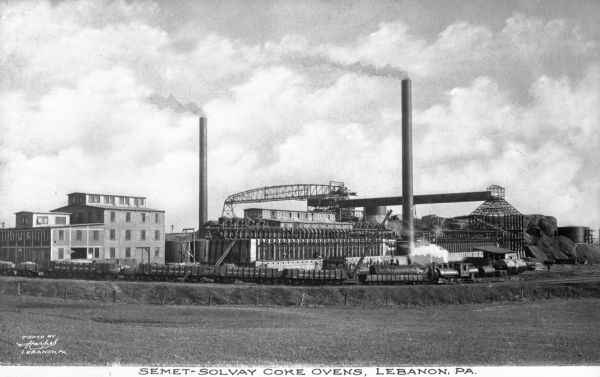 Semet-Solvay was founded in 1894, manufacturing coke and its by-products. Caption reads: "Semet-Solvay Coke Ovens, Lebanon, PA."