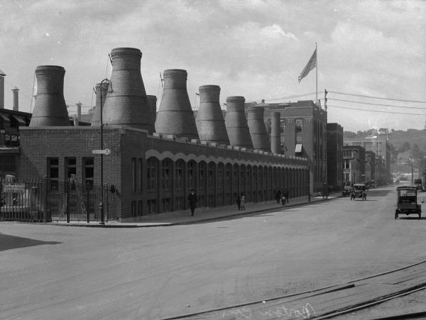 Exterior view across street toward the Norton factory. The world’s first grinding wheel was manufactured at Norton Emery Wheel Company, established by seven Worcester entrepreneurs in 1885.