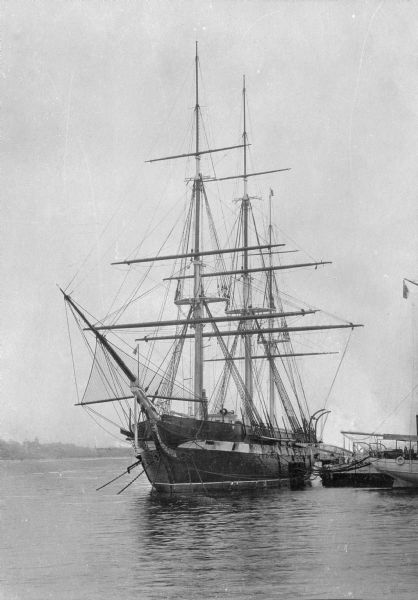 The USS Constellation, the last sail-only warship designed and built by the U.S. Navy, is seen at the United States Naval Training Station, established in 1883.  The ship is found in the waters of Narragansett Bay.