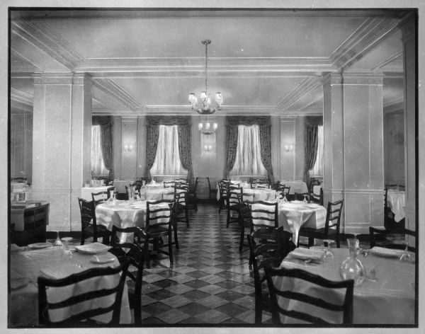 Interior of the guest dining room of the Doctor's Hospital, founded by Theodore Atlas in the early 1900's.