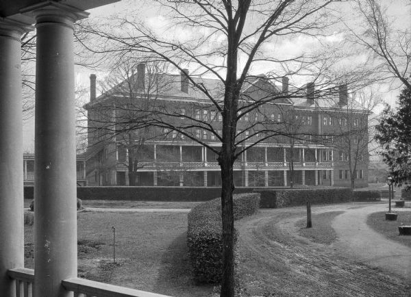 View from the porch of Upshaw Hall toward Tift Hall, completed in 1904.  The buildings were erected on the campus of Bessie Tift College, founded in 1849.