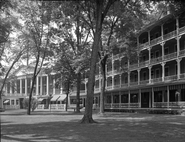 View across the lawn toward the porches and balconies of the Bedford Springs Resort, built in 1806.
