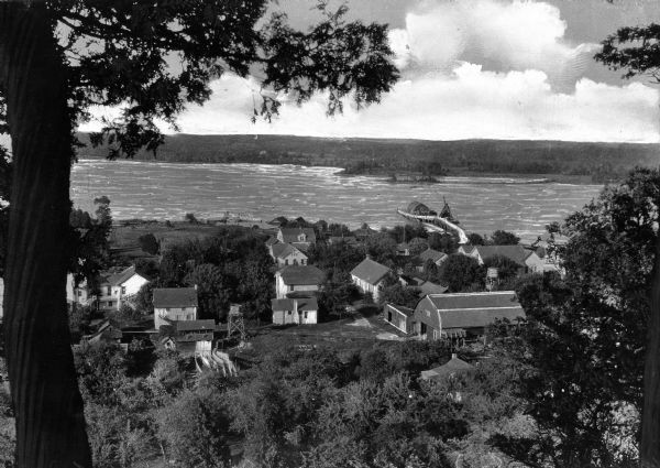 View of a residential area of Fish Creek, looking out over Fish Creek Harbor.