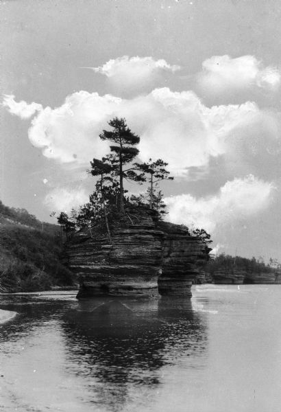 View of a rock formation called The Ink Stand located on the Wisconsin River.