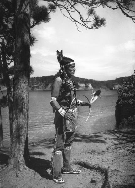 View of a Native American dancer at the Stand Rock Indian Ceremonial.  The event, which began in 1916, is held on the bank of the Wisconsin River.