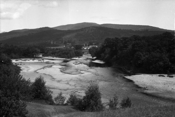 Elevated view of a village located at the junction of Beebe River and Pemigewasset River.