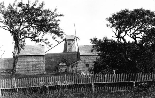 View of Chatham Windmill, built in 1796 by Colonel Benjamin Godfrey.  The windmill is 30 feet tall with an octagonal base and was used for grinding corn and wheat.