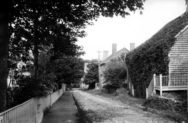 View down Ash Street featuring early American homes.