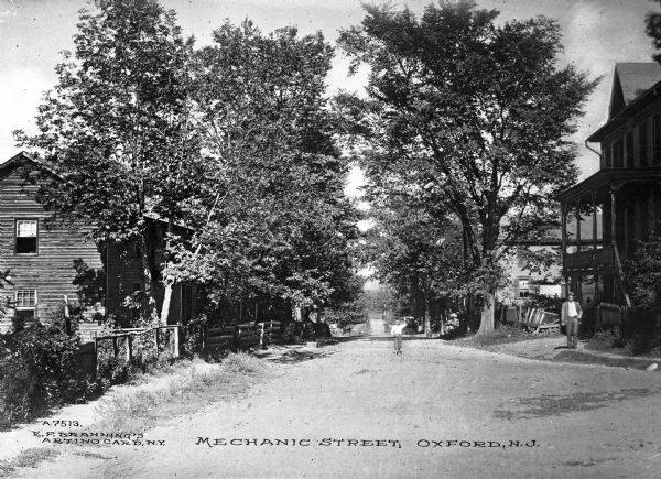 View down Mechanic Street, a country road lined with residences. Published by E.F. Branning's Artino Card, NY.