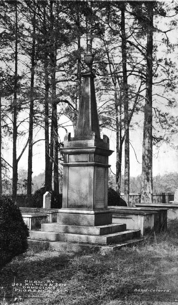 Tomb of General John Coffee (1772-1833), who fought in the Indian Wars and the War of 1812.  Published by Joseph Milner & Son, Druggists.