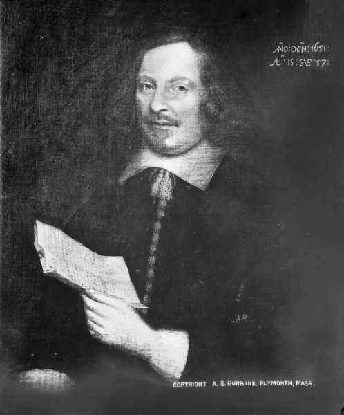 A copy of the portrait painting of Edward Winslow, who was an American Pilgrim leader on the Mayflower as well as the Governor of the Plymouth, Massachusetts colony in 1633, 1636, and finally in 1644.