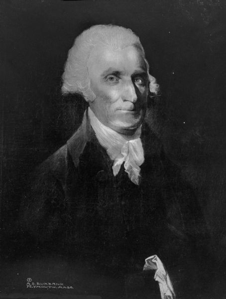 A copy of the portrait painting of Judge Issac Winslow, who held many prominent positions in the Plymouth colony, both military and civil, including being the judge of the Probate Court at Plymouth as well as president of the Council of the Province of Massachusetts Bay.