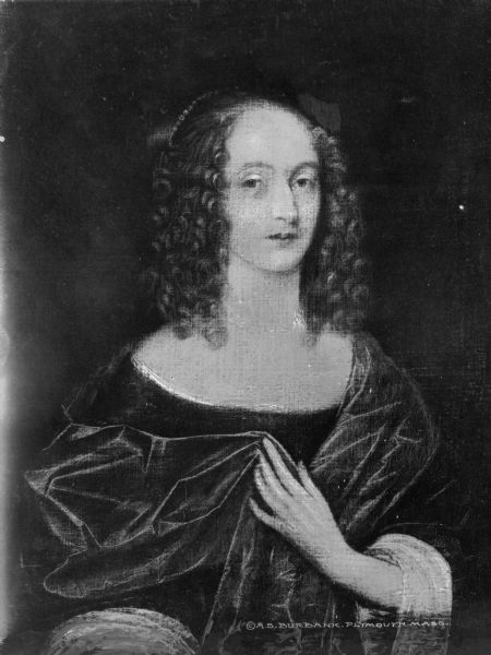A copy of a portrait painting of Penelope Winslow, the wife of Josiah Winslow who was governor of the Plymouth Colony from 1673 to 1680. Both were of Plymouth, Massachusetts colony ancestry.
