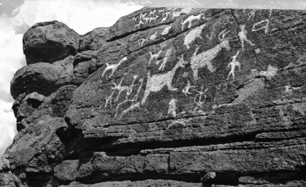 A view of Native American petroglyph rock carvings near Tucson.