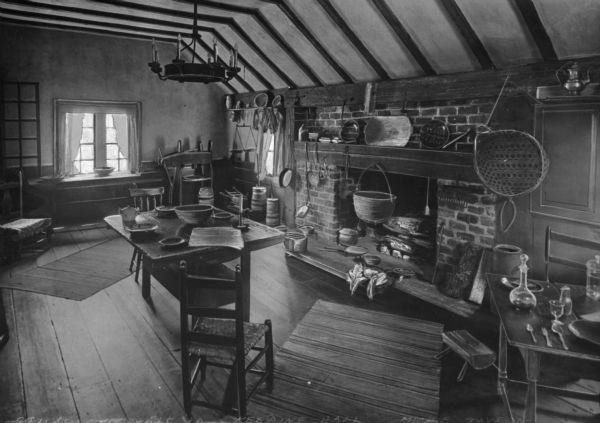 A view of an early American dining room in Michie Tavern.