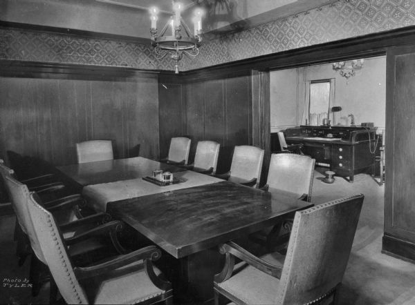 A view of the conference room at the First National Bank.