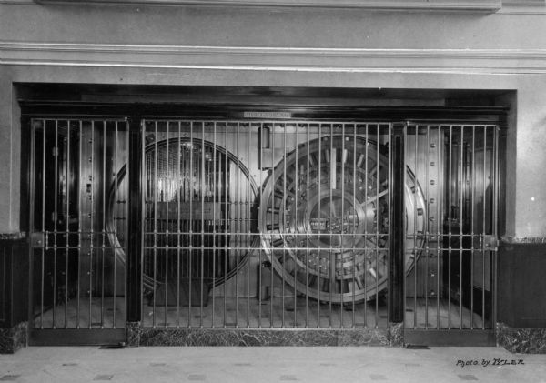 View of the entrance to the vault at the First National Bank.