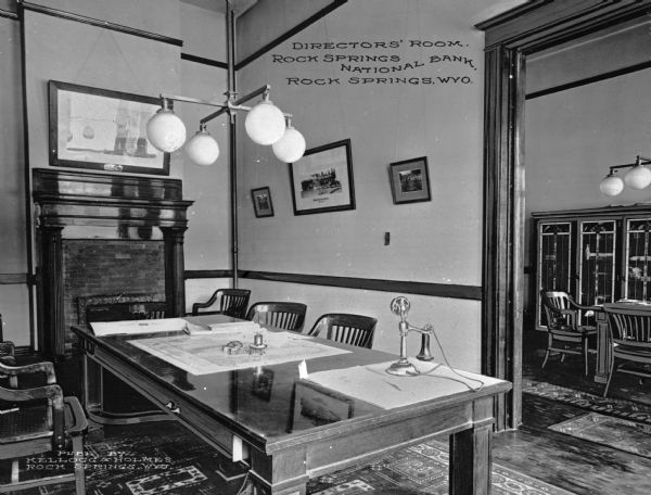 Interior view of the Director's room. Caption reads: "Director's Room, Rock Springs National Bank, Rock Springs, WYO."